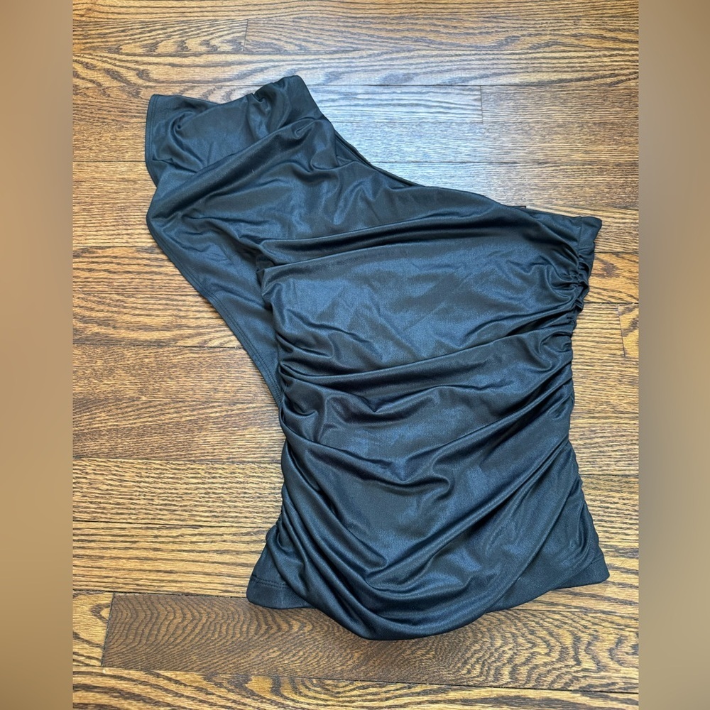 BCBGeneration Black One Shoulder Ruched Bodycon Top Women’s Medium